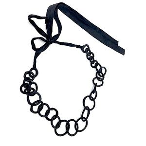 Handmade Black Satin Cord Covered Chain Link Necklace